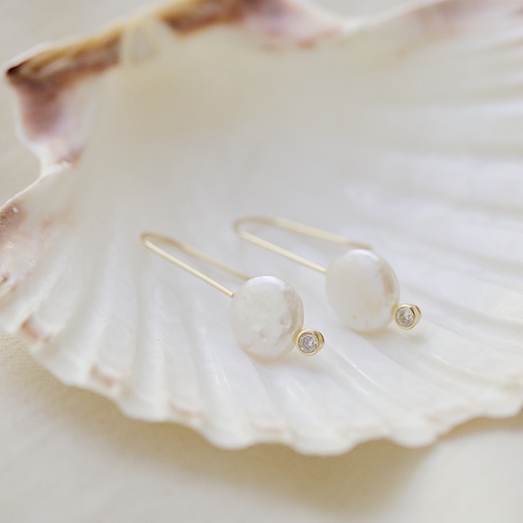 Natural Pearl Earrings | 14k Gold Plated - Picture 2 of 10